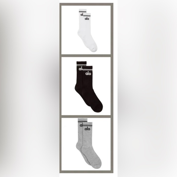 ALO Yoga Womens NWT Athletic Socks - Gray, White, Black (3 pairs) size 4-9.5 - Picture 5 of 5